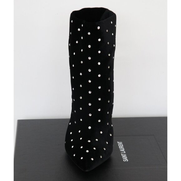 SAINT LAURENT BOOTS FREJA CRYSTAL STUDDED VELVET ANKLE BOOTIES sz 36.5 6.5 US - Picture 10 of 15